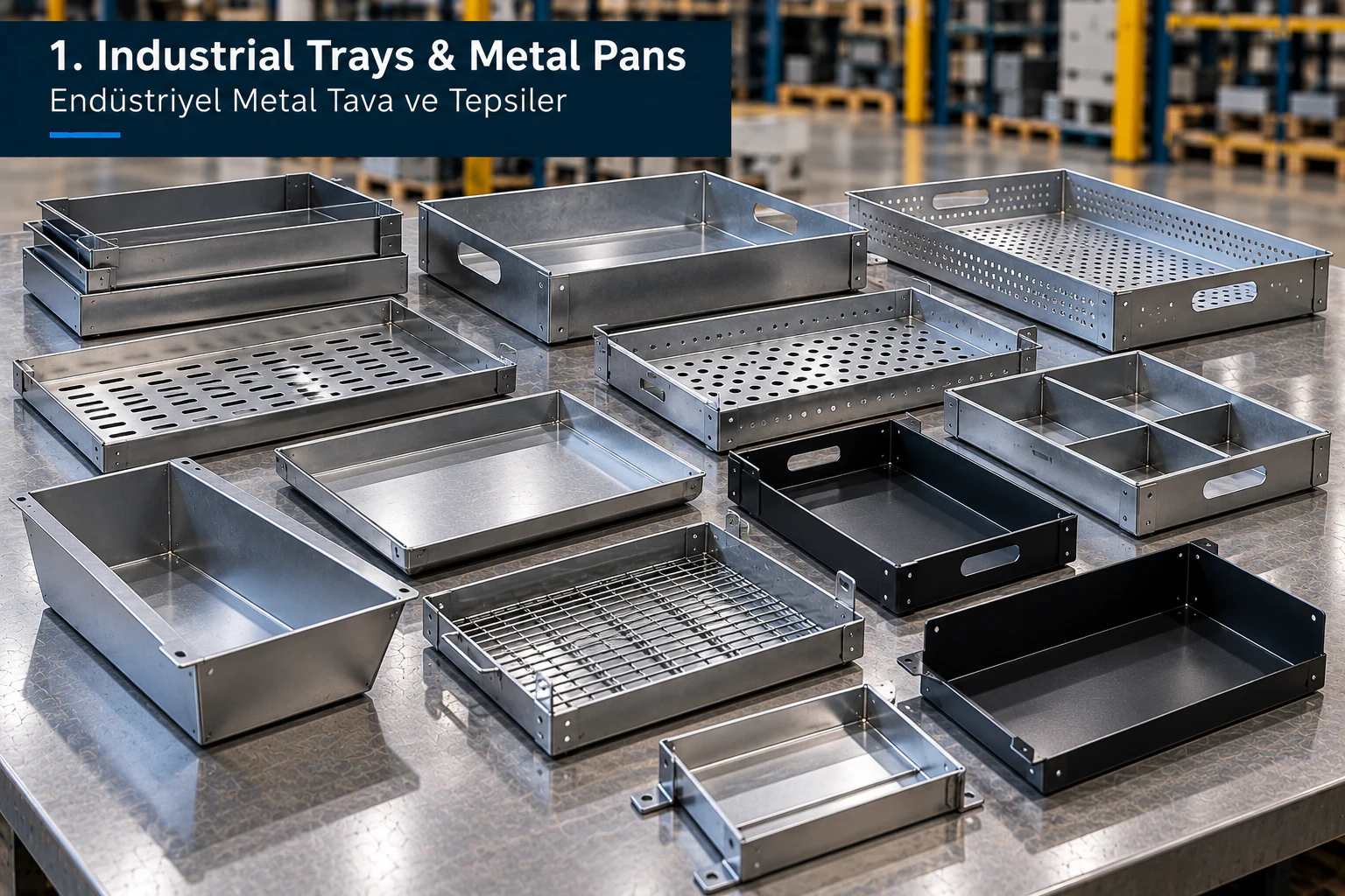 Industrielle Metallwannen und -tabletts